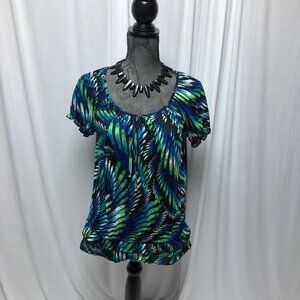 AGB Top Womens Size Small Black Blue Green Short Sleeve Scoop Neck Shirt